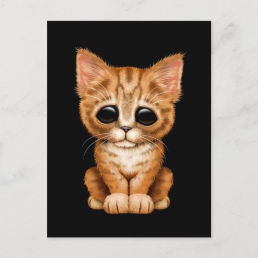 Traurige Niedliche Orange Tabby Kitten Cat Black Postkarte (Vorderseite)