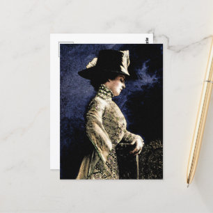 Traurige viktorianische Dame mit Federhut im Vinta Postkarte
