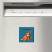 Trauriger Affenschlag-Meme mit einem orangen Spiel Magnet (In Situ (Geschirrspüler))
