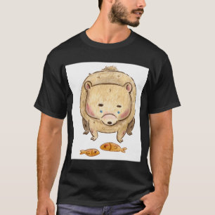 Trauriger Bär mit Fisch-Illustration T-Shirt