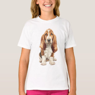 Trauriger Basset Hound Welpe mit hängenden Ohren f T-Shirt