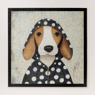 Trauriger Beagle-Welpe in einem Hoodie mit Tupfen Puzzle