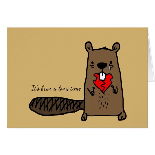 Trauriger Cartoon-Beaver mit genähtem Herz und ben (Vorderseite (Horizontal))