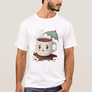 Trauriger Coffee Cup mit Schirmkunst. T-Shirt