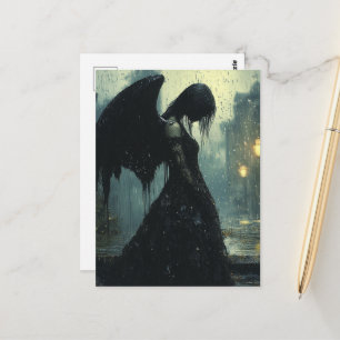 Trauriger dunkler Engel in Regen-Fantasie Postkarte