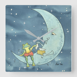 Trauriger Frosch auf Mond-AcrylWanduhr, Quadrat Quadratische Wanduhr