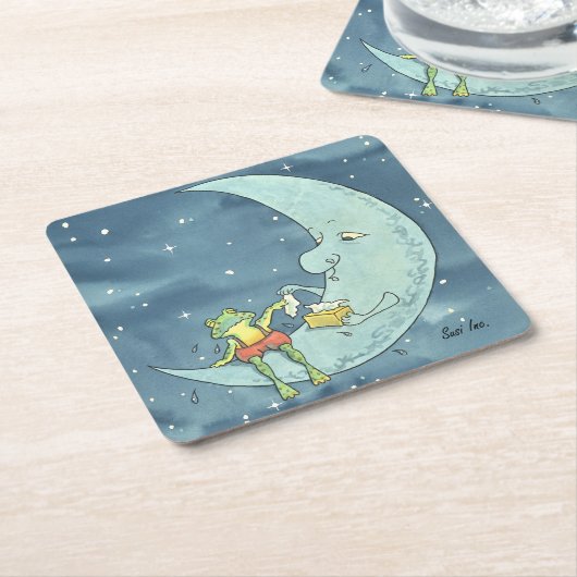 Trauriger Frosch auf Mond Rechteckiger Pappuntersetzer (angewinkelt)