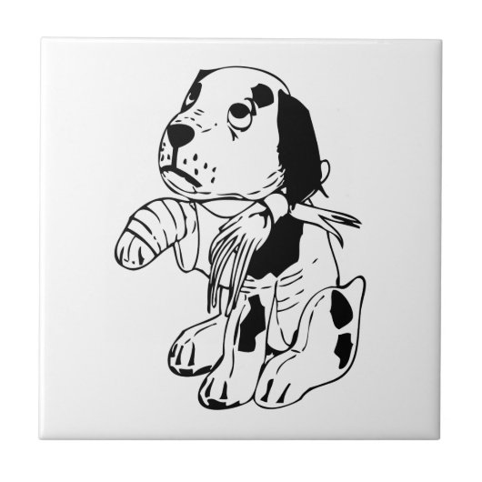 Trauriger Hund mit gebrochenem Bein Fliese (Vorderseite)