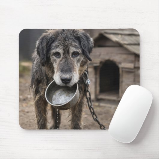 Trauriger Hund mit leerer Wasserschüssel Mousepad (Mit Mouse)