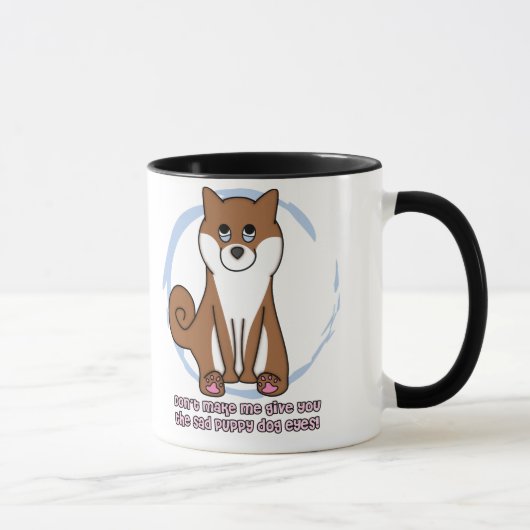 Trauriger Hund mustert Shiba Inu Tasse (Rechts)