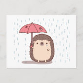 Trauriger Igel, der Regenschirm hält Postkarte (Vorderseite)