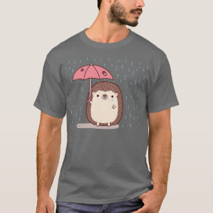 Trauriger Igel, der Regenschirm im Regen Doodle hä T-Shirt