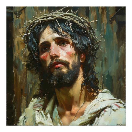 Trauriger Jesus in Krone Fotodruck (Vorne)