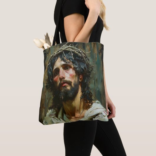 Trauriger Jesus mit Krone Tasche (Von Nahem)