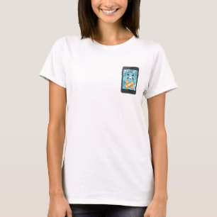 Trauriger kaputter Smartphone-Charakter mit Pflast T-Shirt