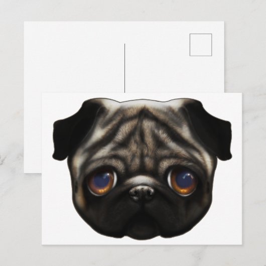 Trauriger Mops Postkarte (Vorne/Hinten)