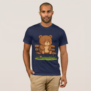 Trauriger süßer Teddybär auf der Bank – Emotionale T-Shirt