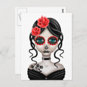 Trauriger Tag des Toten Mädchen auf Weiß Postkarte (Vorne/Hinten)