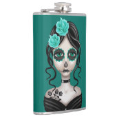 Trauriger Tag des toten Mädchens auf aquamarinem Flachmann (Rechts)