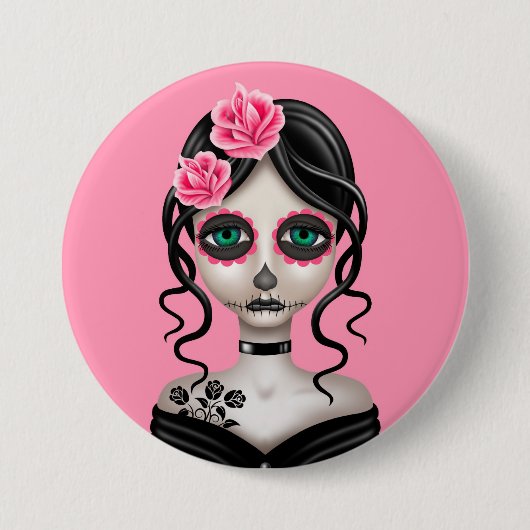 Trauriger Tag des toten Mädchens auf Rosa Button (Vorderseite)