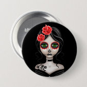 Trauriger Tag des toten Mädchens auf Schwarzem Button (Vorne & Hinten)