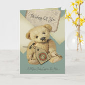 Trauriger Vintager Teddybär Karte (Gelbe Blume)