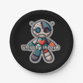 Trauriger VOODOO-Puppenbär UNLUCKY in LIEBE Pappteller (Vorderseite)