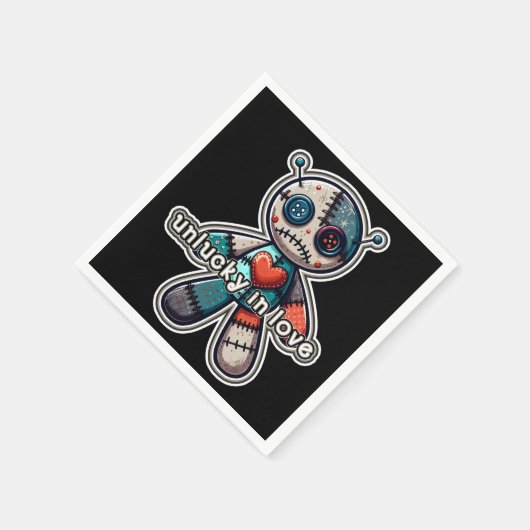 Trauriger VOODOO-Puppenbär UNLUCKY in LIEBE Serviette (Ecke)