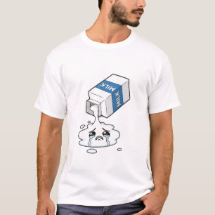Trauriger weinender Milch-Karton-Pfützen-Charakter T-Shirt