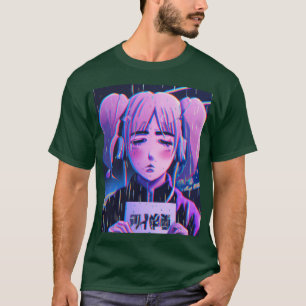 Trauriges Anime-Mädchen Pastell-Ästhetik Anime-Mäd T-Shirt