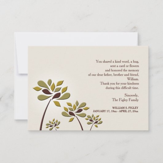 Trauriges Beileid danken Ihnen zu kardieren Dankeskarte (Vorderseite)