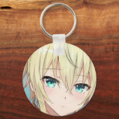 Trauriges blondes Mädchen grüne Augen Anime Manga Schlüsselanhänger (Vorderseite)