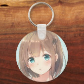 Trauriges braunes Haar smaragdgrüne Augen Anime Ma Schlüsselanhänger (Vorderseite)