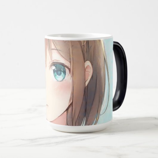 Trauriges braunes Haar smaragdgrüne Augen Anime Ma Verwandlungstasse (VorderseiteRechts)