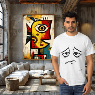 Trauriges Gesicht Minimalistischer Emotionaler Hum T-Shirt
