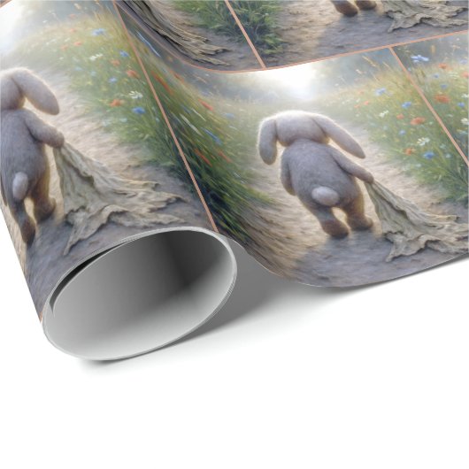 Trauriges Hasen mit Floppy-Ohr mit einem Knöchel Geschenkpapier (Rolleneckpunkt)