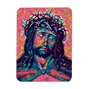 Trauriges Jesus-Christ-Gesicht Dornenkrone Abstrak Magnet