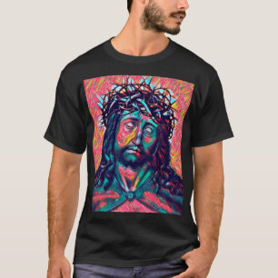 Trauriges Jesus-Christus-Gesicht Dornenkrone Abstr T-Shirt