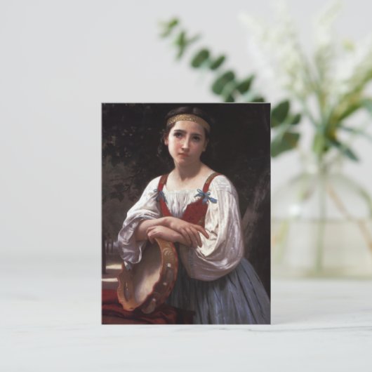 Trauriges Mädchen mit Tambourine Postkarte (Stehend Vorderseite)