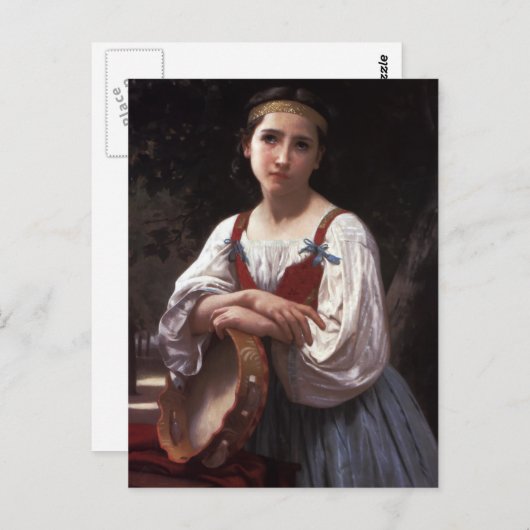 Trauriges Mädchen mit Tambourine Postkarte (Vorne/Hinten)