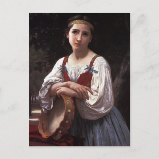 Trauriges Mädchen mit Tambourine Postkarte (Vorderseite)