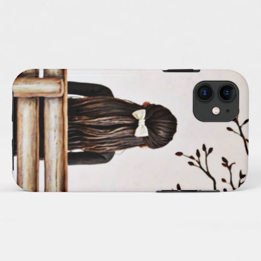 Trauriges Mädchen sitzt allein auf Bleistifskizze Case-Mate iPhone Hülle (Rückseite (Horizontal))