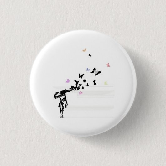 Trauriges Mädchen und Schmetterling Button (Vorderseite)
