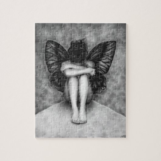 Trauriges Schmetterlings-Mädchen-Puzzlespiel Puzzle (Vertikal)