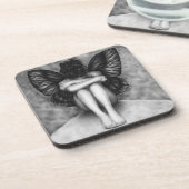 Trauriges Schmetterlings-Mädchen-Untersetzer-Set Untersetzer (Linke Seite)