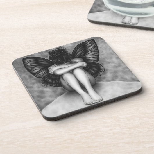 Trauriges Schmetterlings-Mädchen-Untersetzer-Set Untersetzer (Linke Seite)