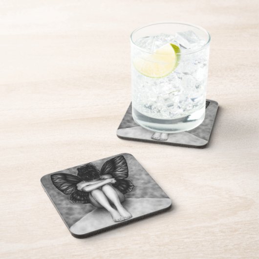 Trauriges Schmetterlings-Mädchen-Untersetzer-Set Untersetzer (Rechte Seite)