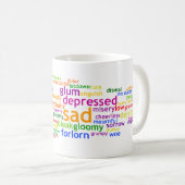 Trauriges Wordle Kaffeetasse (VorderseiteRechts)