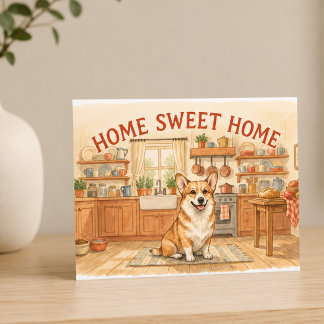 Trautes Heim Corgi Gemütliche Küche Postkarte
