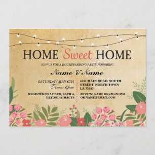 Trautes Heim Haus Einweihung Vintage Floral Einlad Einladung